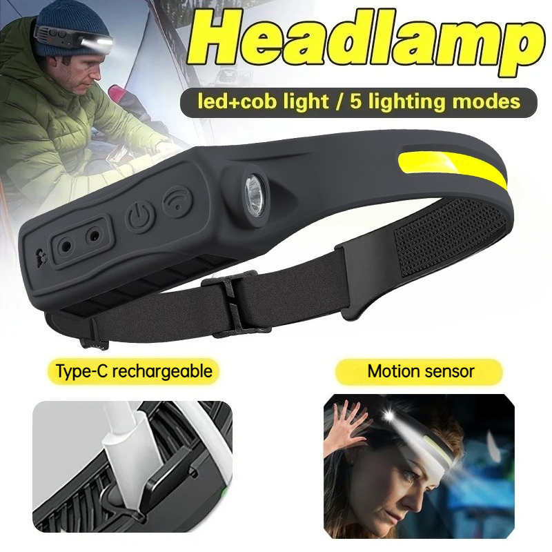 Fishing Headlamp - Powerful COB LED Sensor Headlamp Rechargeable