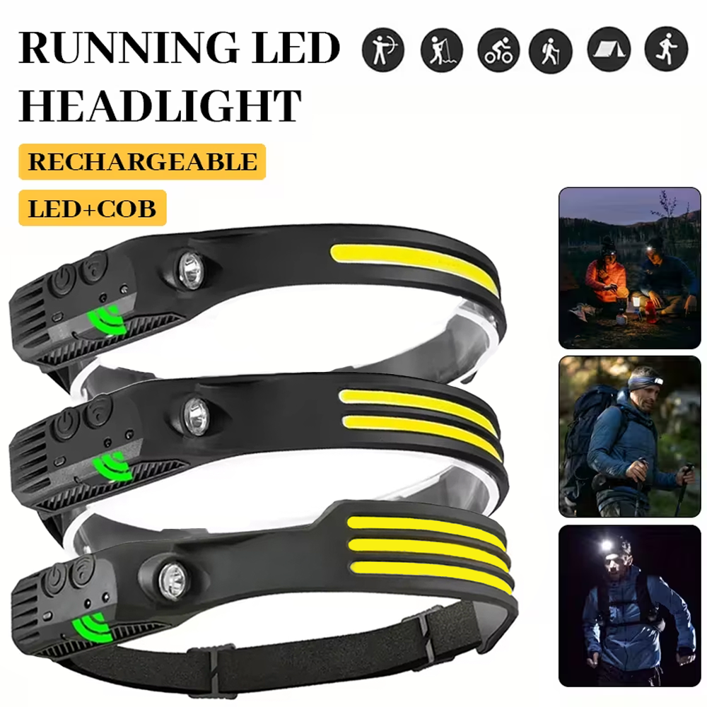 Fishing Headlamp - COB LED Induction Headlamp USB Rechargeable